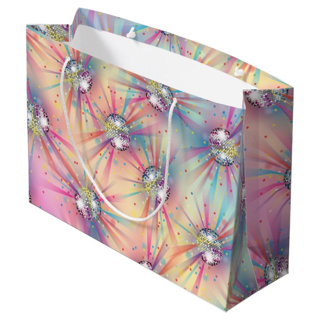 Disco Ball Baby Shower Rainbow Large Gift Bag (Back Angled)