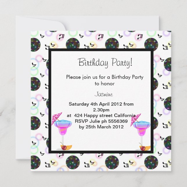 disco ball BIRTHDAY PARTY INVITATION (Front)