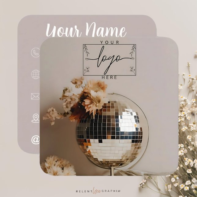 Disco Ball | Boho Flowers Square Business Card (Creator Uploaded)