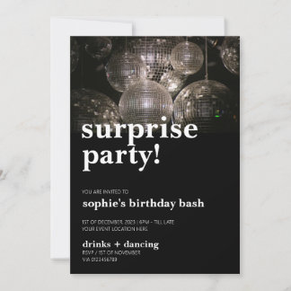 Disco Ball Bold Modern Surprise Birthday Party Invitation