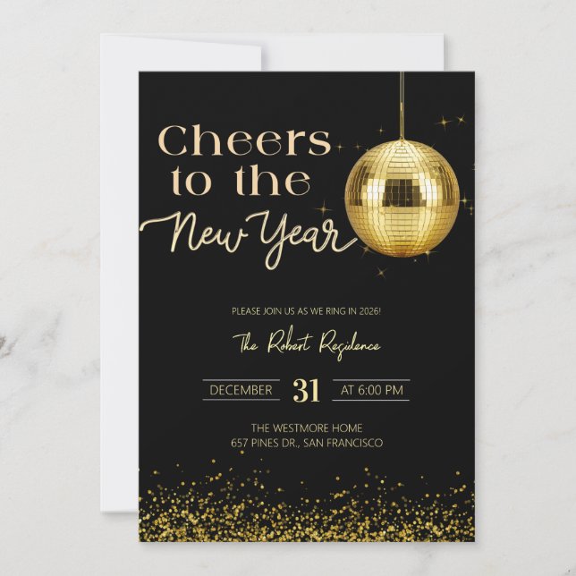 Disco ball cheers New Year's  Party  Invitation (Front)
