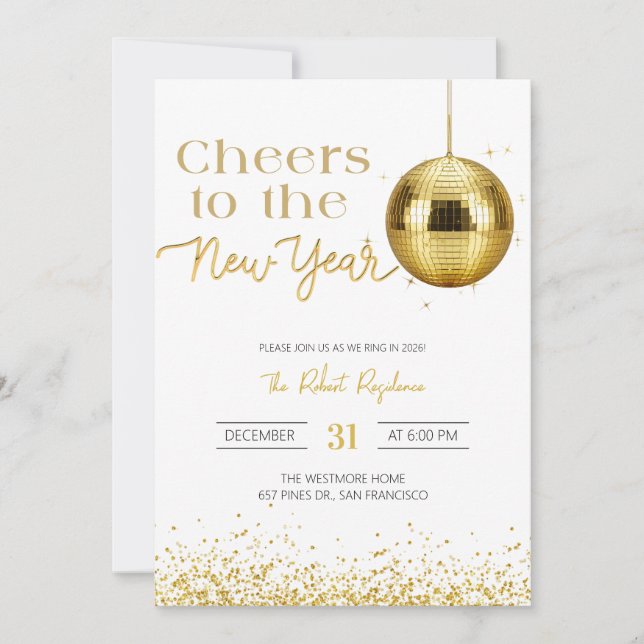 Disco ball cheers New Year's  Party  Invitation (Front)