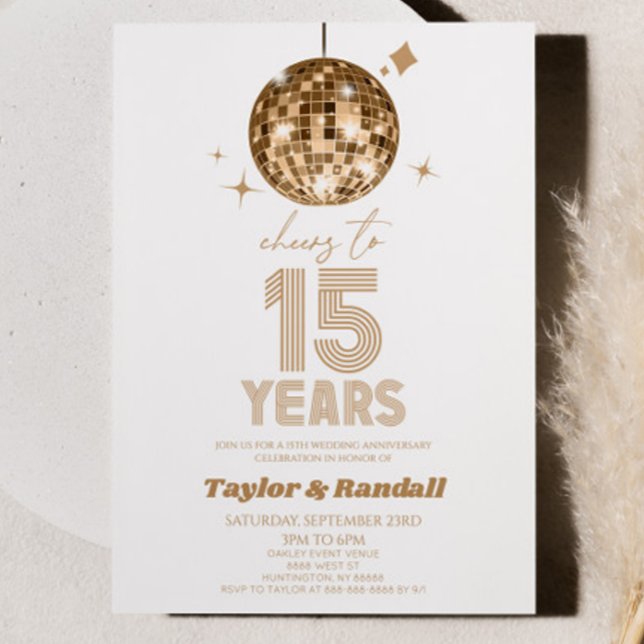 Disco Ball Cheers To 15 Years Wedding Anniversary Invitation (Creator Uploaded)