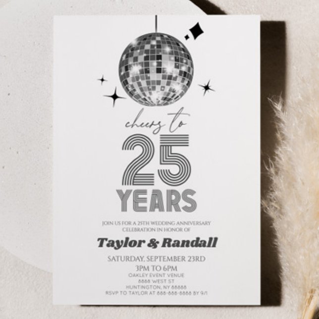 Disco Ball Cheers To 25 Years Wedding Anniversary Invitation (Creator Uploaded)