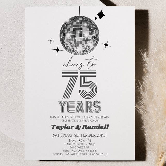 Disco Ball Cheers To 75 Years Wedding Anniversary Invitation (Creator Uploaded)