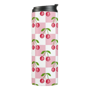 Disco Ball Cherry Chequered Pattern Thermal Tumbler