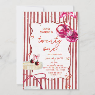 Disco Ball Cherry Cocktail Party Invitation