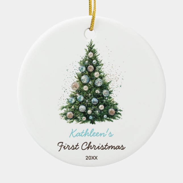 Disco Ball Christmas Tree Baby's First Christmas Ceramic Tree Decoration (Front)