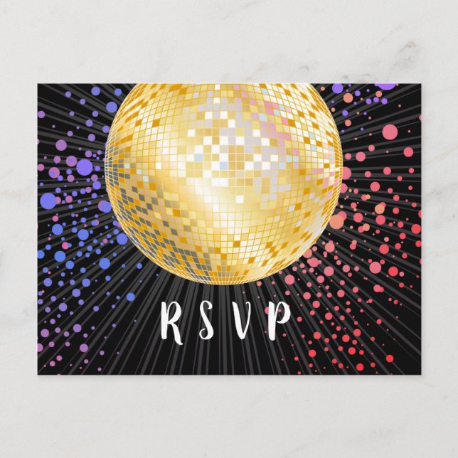 Disco ball, dance , gold Postcard RSVP (Front)