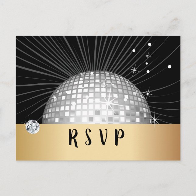 Disco ball, dance , gold Postcard RSVP (Front)