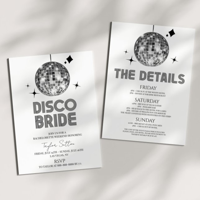 Disco Ball Disco Bride Bachelorette Weekend Party Invitation (Creator Uploaded)