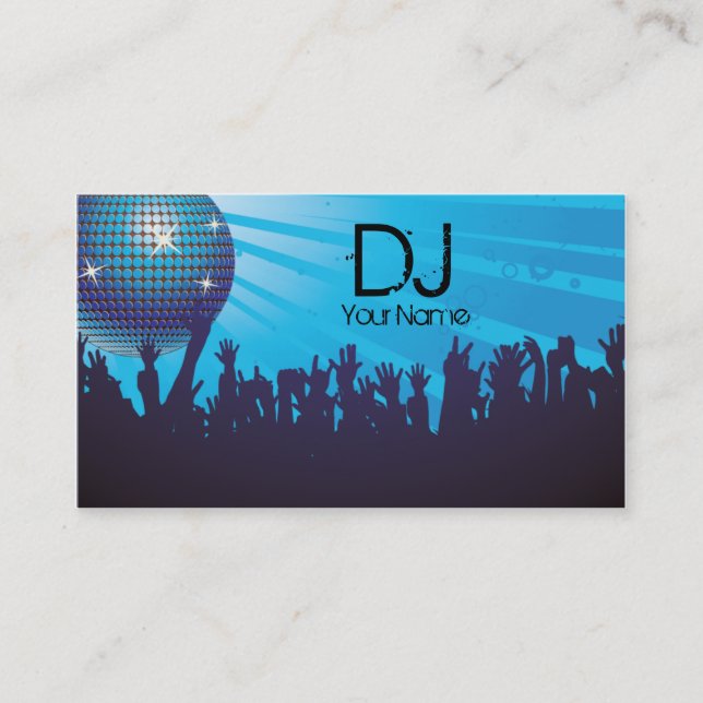Disco Ball -DJ Business card-Blue Card (Front)