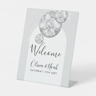 Disco Ball Engagement Party Pedestal Sign