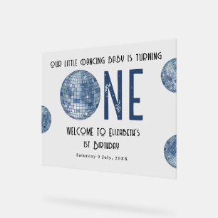Disco Ball First Year 1st Birthday Party Acrylic Sign