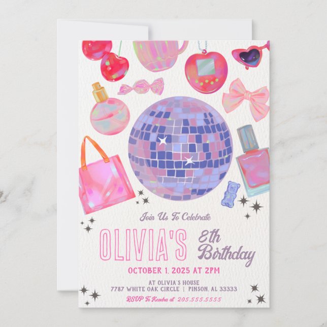 Disco Ball Girl Birthday Invitation (Front)