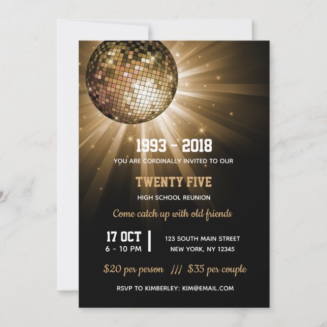 Disco ball gold invitation (Front)