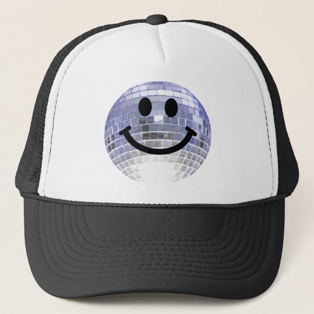 Disco Ball Happy Face Trucker Hat (Front)