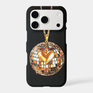 Disco Ball Heart Chain iPhone Case   Y2K Gold