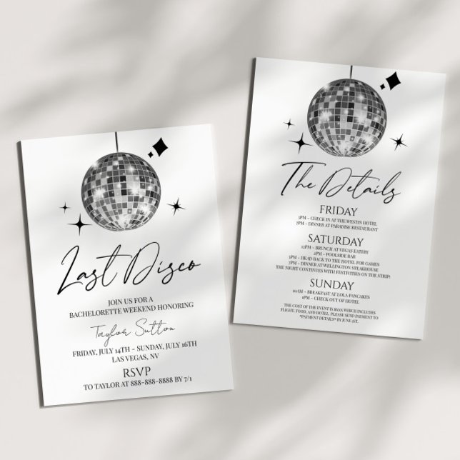 Disco Ball Last Disco Bachelorette Weekend Party Invitation (Creator Uploaded)