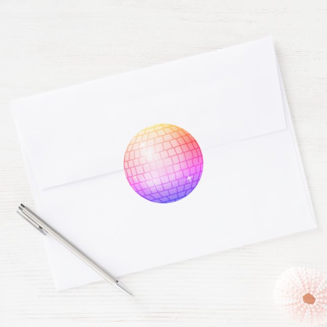 Disco Ball Mirror Ball Orange Blue Magenta Classic Round Sticker (Envelope)