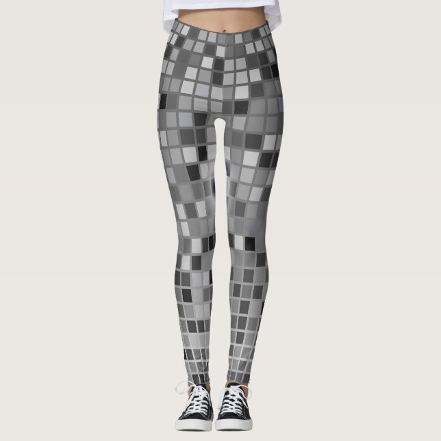 Disco Ball Mirror Pattern Retro Party Leggings (Front)