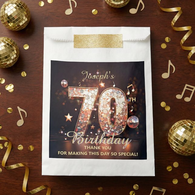 Disco Ball Music Notes Gold Glitter 70th Birthday  Favour Bags (Creator Uploaded)