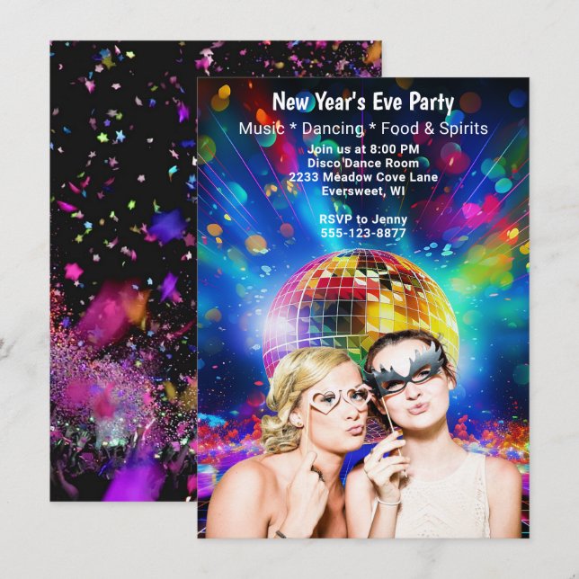 Disco Ball New Year's Eve Girls Party Night Invitation (Front/Back)