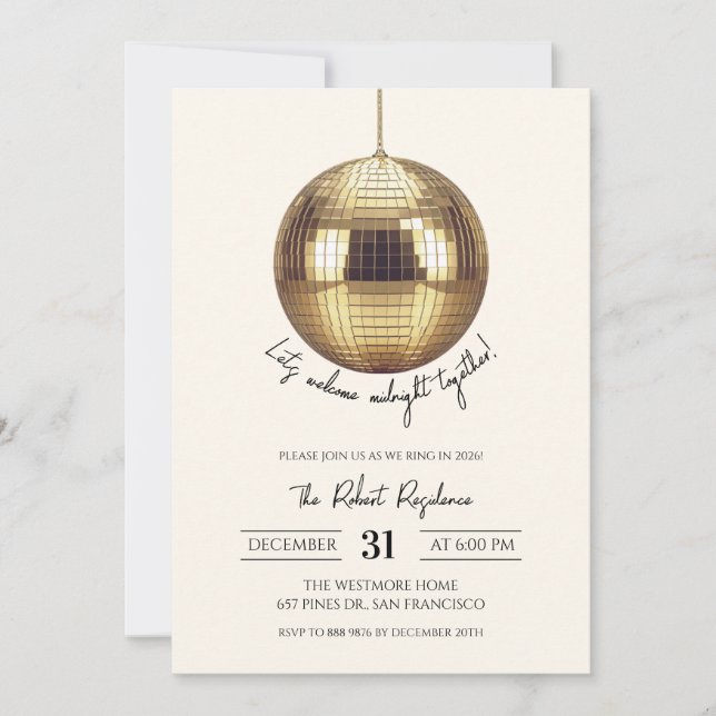 Disco ball New Years Party  Invitation (Front)
