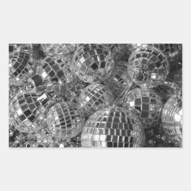 Disco Ball Ornaments Black and White Photo Rectangular Sticker (Front)