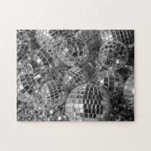 Disco Ball Ornaments Glam Black and White Photo Jigsaw Puzzle