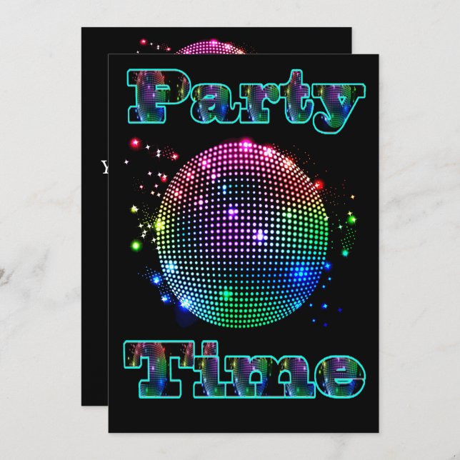 Disco Ball Party Time Custom Invitation (Front/Back)