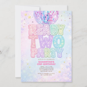 Disco Ball Pastel Rainbow Toddler Birthday Party  Invitation