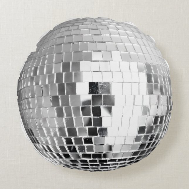 Disco Ball Pillow – Shiny Silver Round Cushion for (Front)