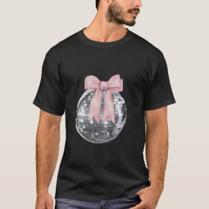 Disco Ball Pink Bow Watercolor Coquette Girly Aest T-Shirt