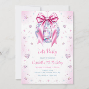 Disco Ball Pink Girl Birthday Invitation