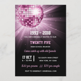 Disco ball pink invitation