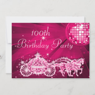 Disco Ball, Princess Coach & Horses 100th Birthday Invitation