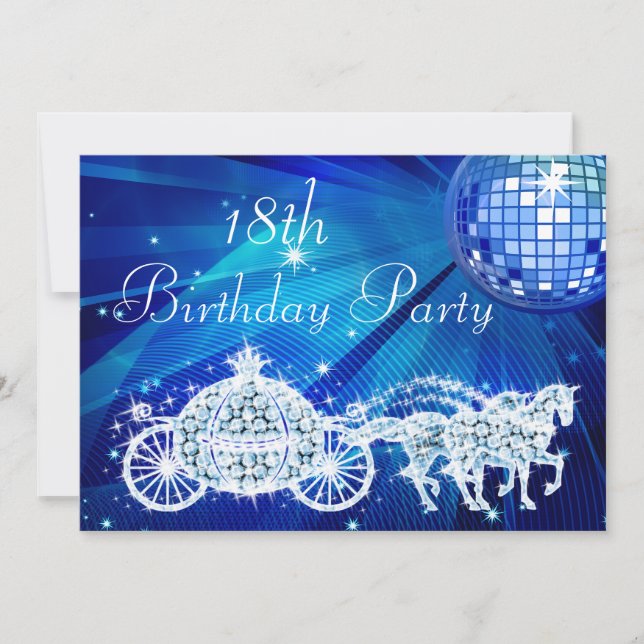 Disco Ball, Princess Coach & Horses 18th Birthday Invitation (Front)
