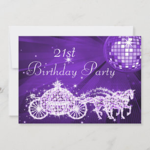 Disco Ball, Princess Coach & Horses 21st Birthday Invitation