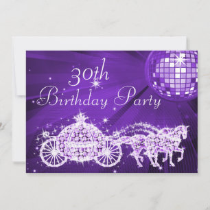 Disco Ball, Princess Coach & Horses 30th Birthday Invitation