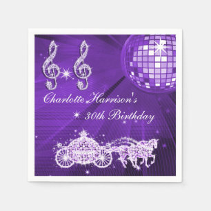 Disco Ball, Princess Coach & Horses 30th Birthday Napkin