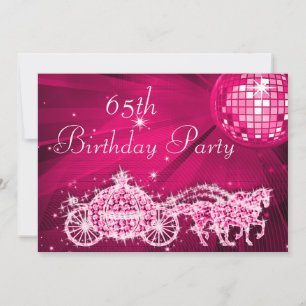 Disco Ball, Princess Coach & Horses 65th Birthday Invitation