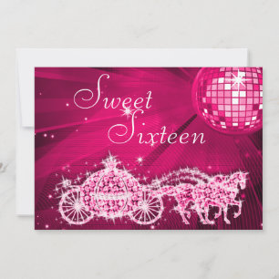 Disco Ball, Princess Coach & Horses Sweet 16 Invitation