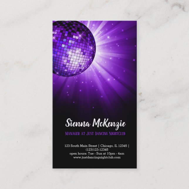 Disco ball purple business card (Front)