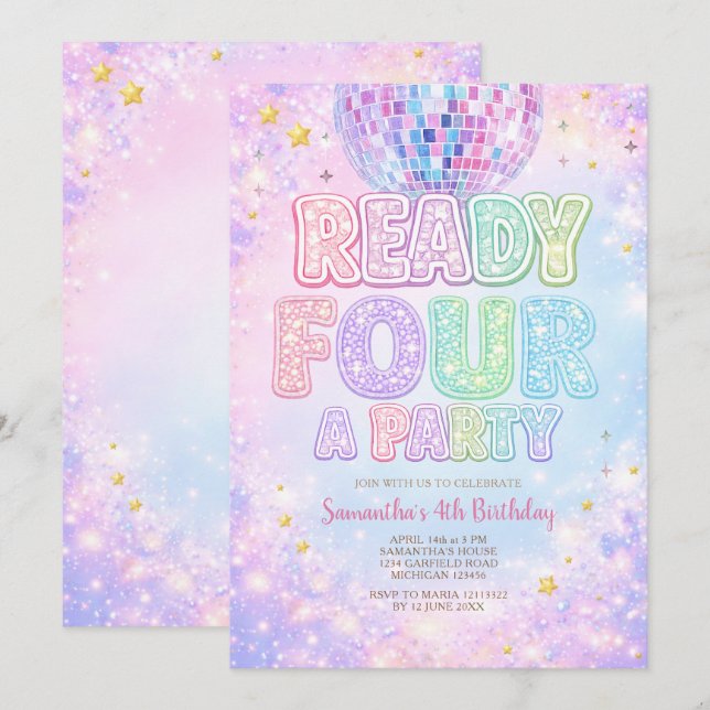 Disco Ball Ready FOUR a party  Birthday Invitation (Front/Back)
