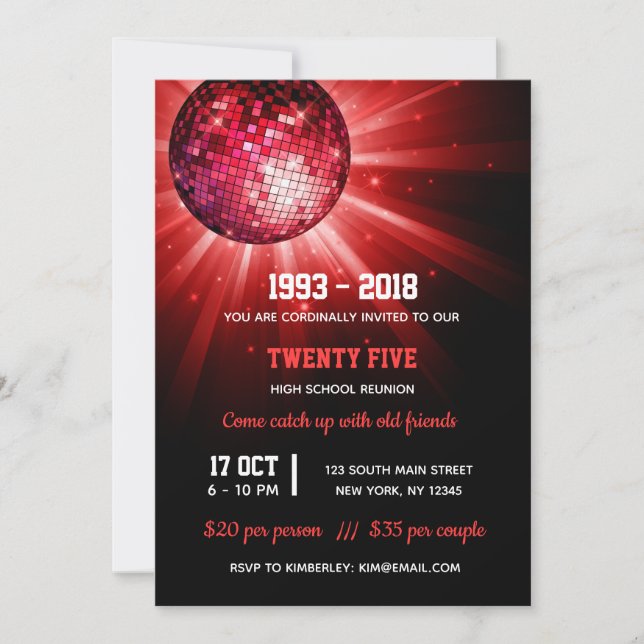 Disco ball red invitation (Front)