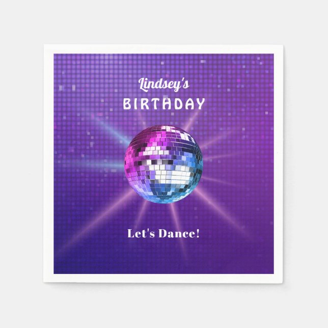 Disco Ball Retro Birthday Napkin (Front)