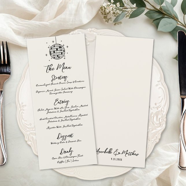 Disco Ball Retro Hand Drawn Wedding Menu (Disco Ball Retro Hand Drawn Wedding Menu)