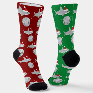 Disco Ball Shark Santa Hat Christmas Socks