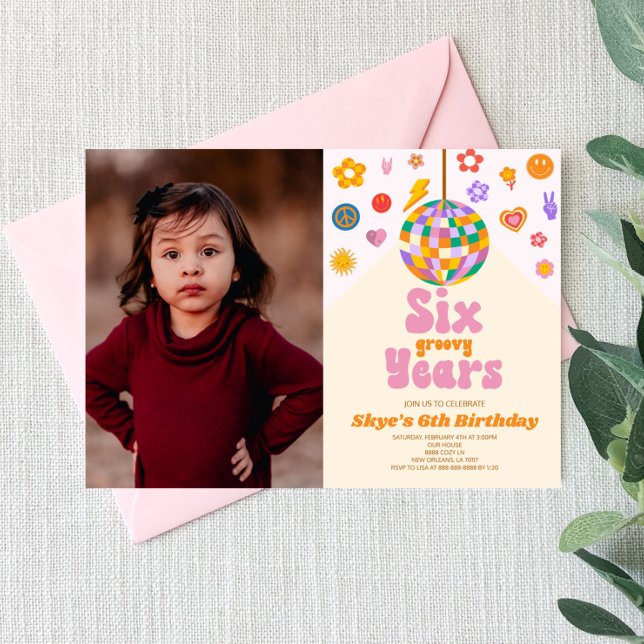 Disco Ball Six Groovy Years 6th Birthday Party Invitation (Creator Uploaded)